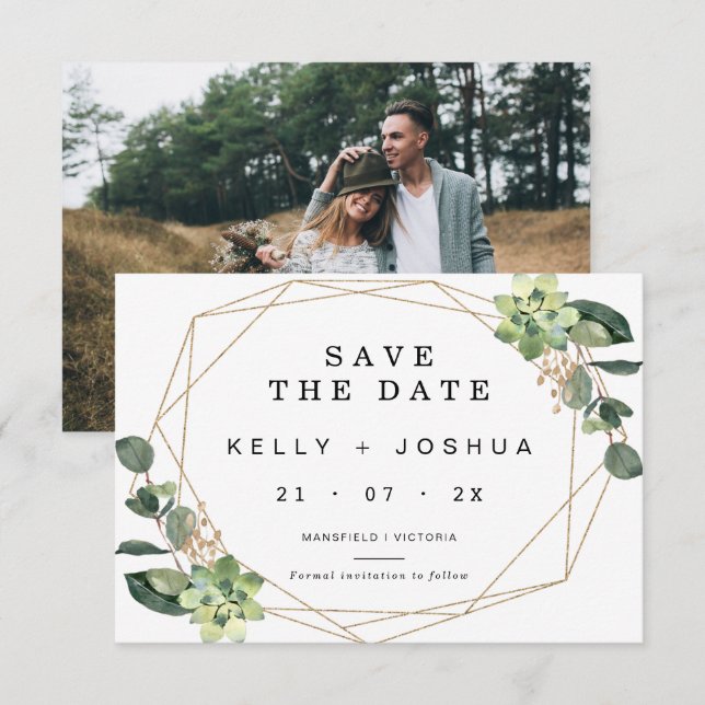 Greenery succulent Wedding Save The Date Card (Front/Back)