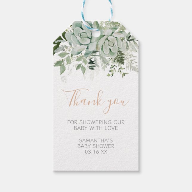 Greenery Succulents Baby Shower Favour Tags (Front)