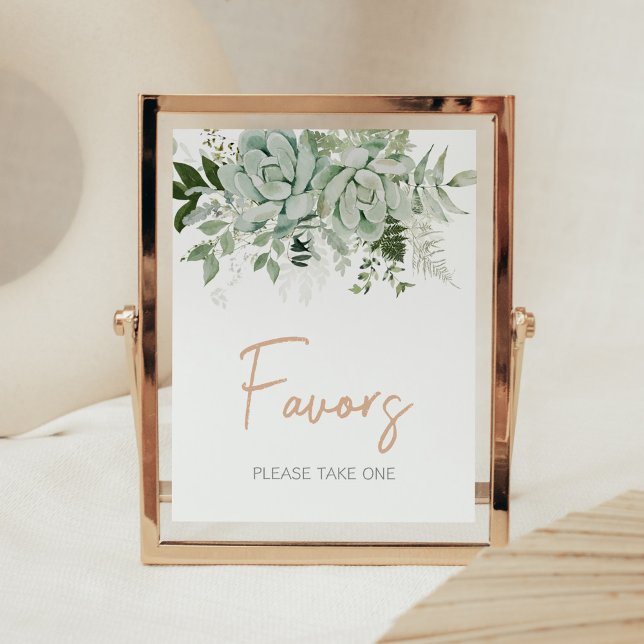 Greenery Succulents Baby Shower Favours Poster (Succulent Gender Neutral Baby Shower Favors Sign)