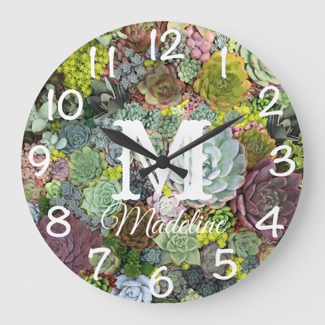 Greenery Succulents Large Clock (Front)