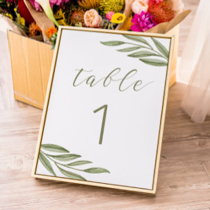 Greenery summer wedding. Green foliage calligraphy Table Number