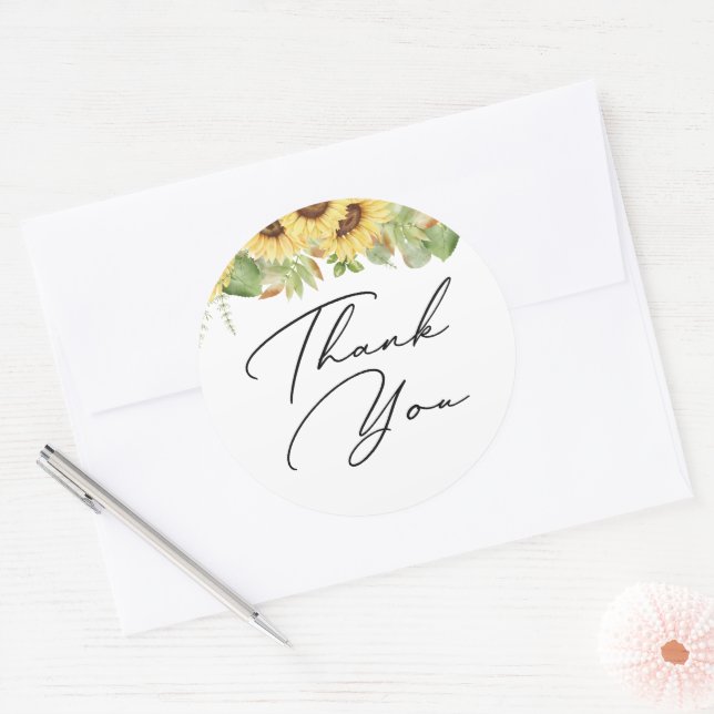 Greenery Sunflower Baby Shower Classic Round Sticker (Envelope)