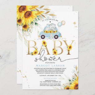 Greenery Sunflower Elephant Drive By Baby Shower Invitation