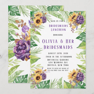 Greenery Sunflower Purple Floral Bridesmaids Lunch Invitation