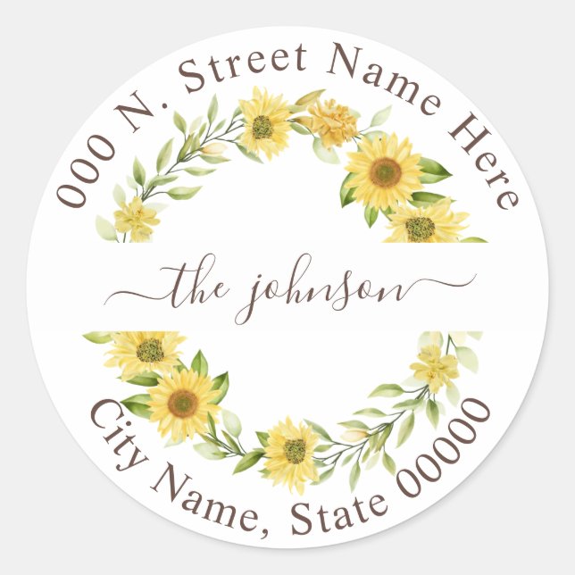 Greenery Sunflower Retourner l'adresse Sticker cla (Devant)