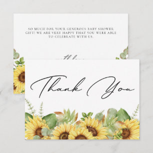 Greenery Sunflower Thank You Baby Shower Card
