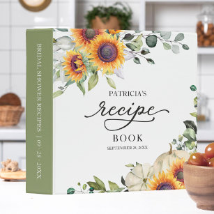 Greenery Sunflowers Bridal Shower Recipe Book Binder