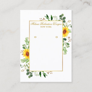 Greenery Sunflowers Gold Earring Display Card