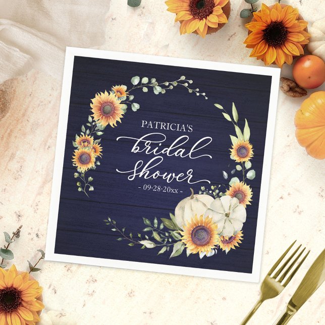 Greenery Sunflowers Pumpkin Fall Bridal Shower Napkin (Creator Uploaded)