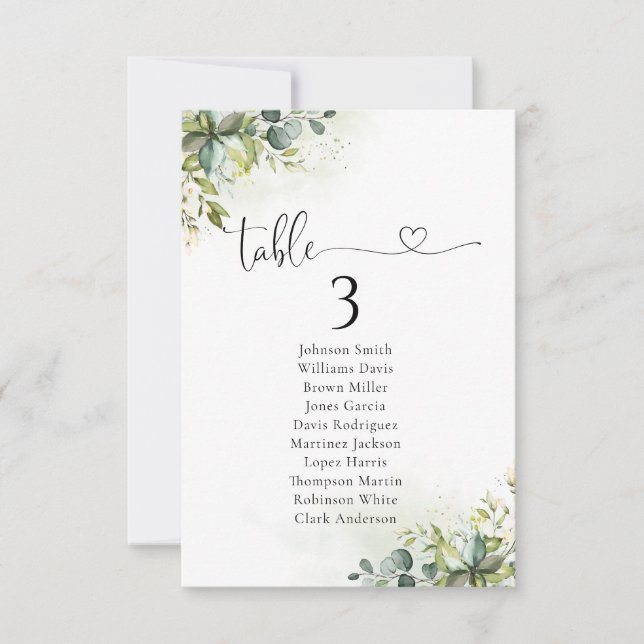 Greenery Table Seating Chart (Front)