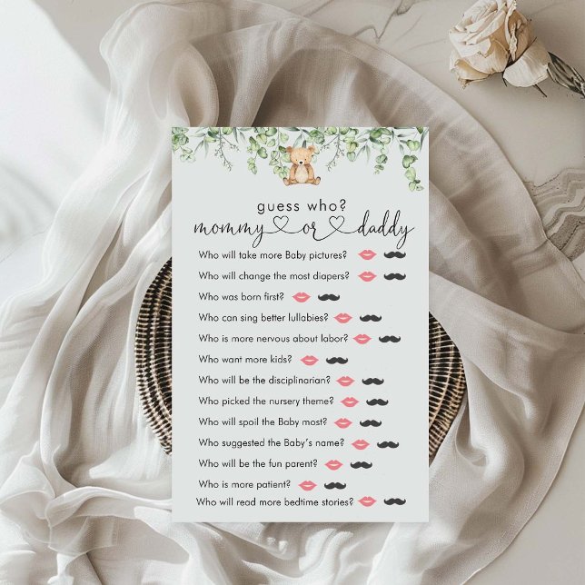 Greenery Teddy Bear Baby Shower  "Guess Who" Game (Creator Uploaded)