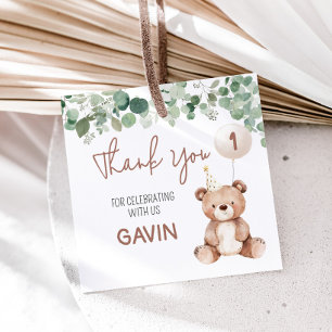 Greenery Teddy Bear Birthday Party Square Favour Tags