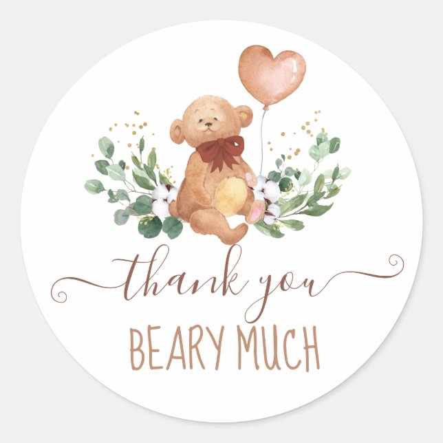 Greenery Teddy Bear Thank You Favour Classic Round Sticker (Front)