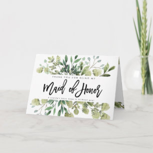 greenery thank you for being my maid of honour card