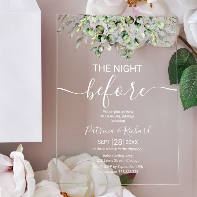 Greenery The Night Before Rehearsal Dinner Acrylic Invitations (Creator Uploaded)