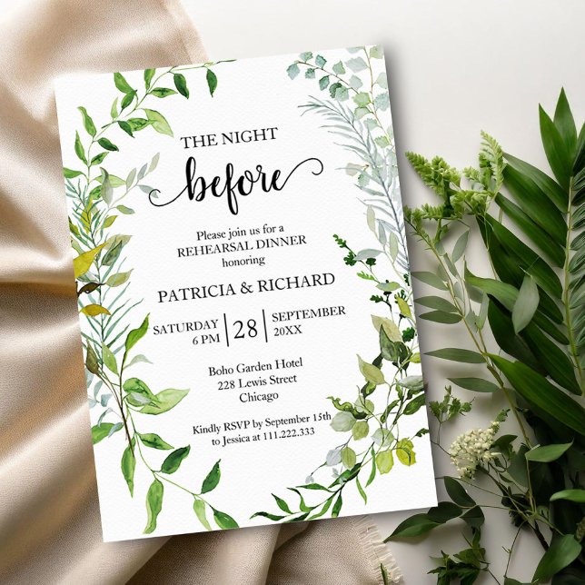 Greenery The Night Before Rehearsal Dinner Invitation (Creator Uploaded)