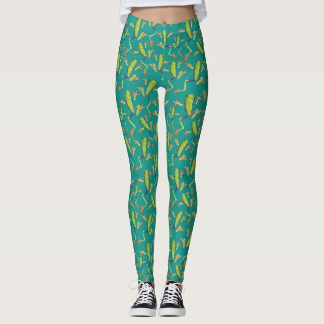 Greenery Tree-Frog Pattern Design  Leggings (Front)