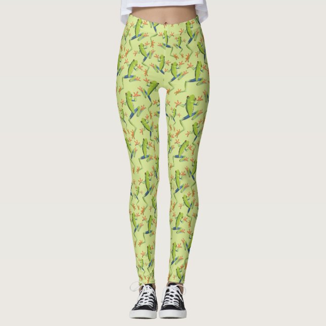 Greenery Tree-Frog Pattern Design  Leggings (Front)