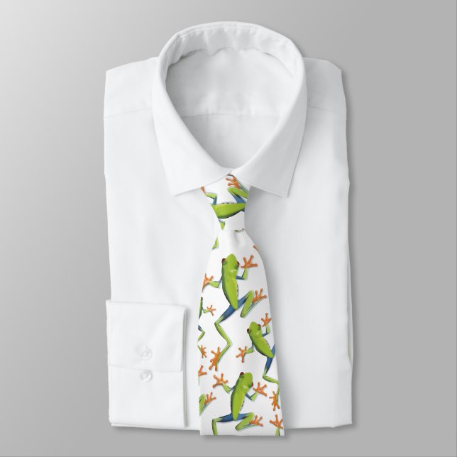 Greenery Tree-Frog Pattern Design  Tie (Tied)