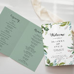 Greenery Tropical Calligraphy Folded Wedding Program<br><div class="desc">This greenery tropical calligraphy folded wedding program is perfect for a modern wedding. The design features predominantly green tropical leaves with a touch of pink blush flowers neatly arranged into elegant wreaths and geometric shapes.

Include a quote or short message,  order of service,  wedding party and thank you message.</div>