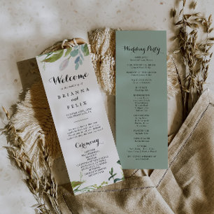 Greenery Tropical Calligraphy Wedding Program