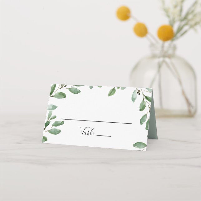 Greenery Tropical Eucalyptus Wedding Place Card (Front)