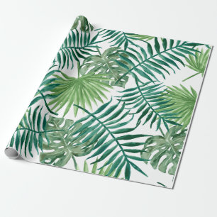 Greenery Tropical Monstera and Palm Leaves Wrapping Paper