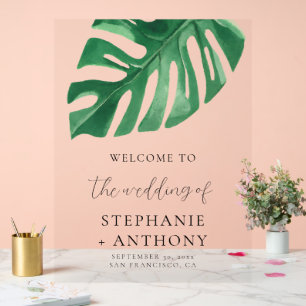 Greenery Tropical Monstera Leaves Summer Wedding   Acrylic Sign