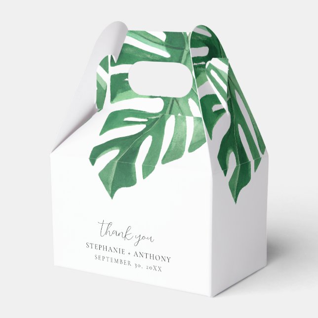 Greenery Tropical Monstera Leaves Summer Wedding   Favor Box (Front Side)