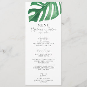 Greenery Tropical Monstera Leaves Summer Wedding   Menu