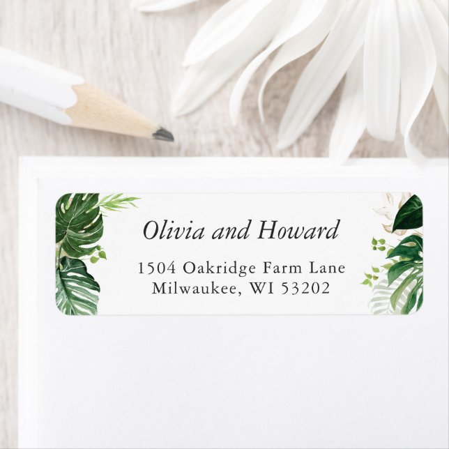 Greenery Tropical Palm Leaves Return Address (Insitu)