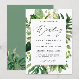 Greenery Tropical Palm Leaves Summer Wedding Invitation