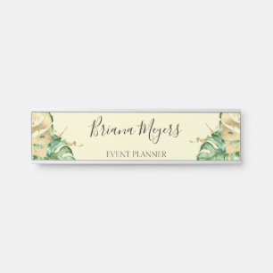 Greenery Tropical Palm Leaves Yellow Business Door Sign