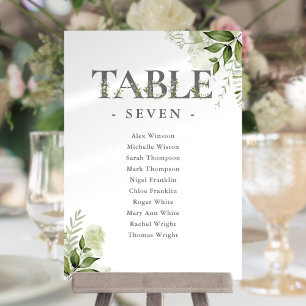 Greenery Typography Seating Plan Table Number