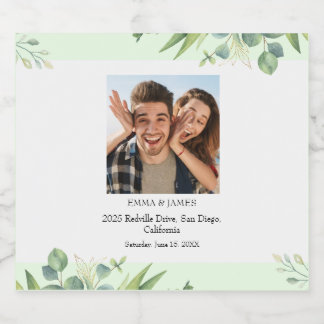 Greenery Vintage Script Wedding Wine Label