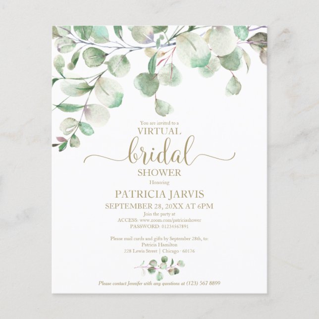 Greenery Virtual Bridal Shower Budget Invitation (Front)