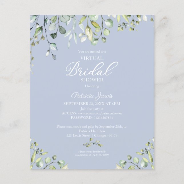 Greenery Virtual Bridal Shower Budget Invitations (Front)