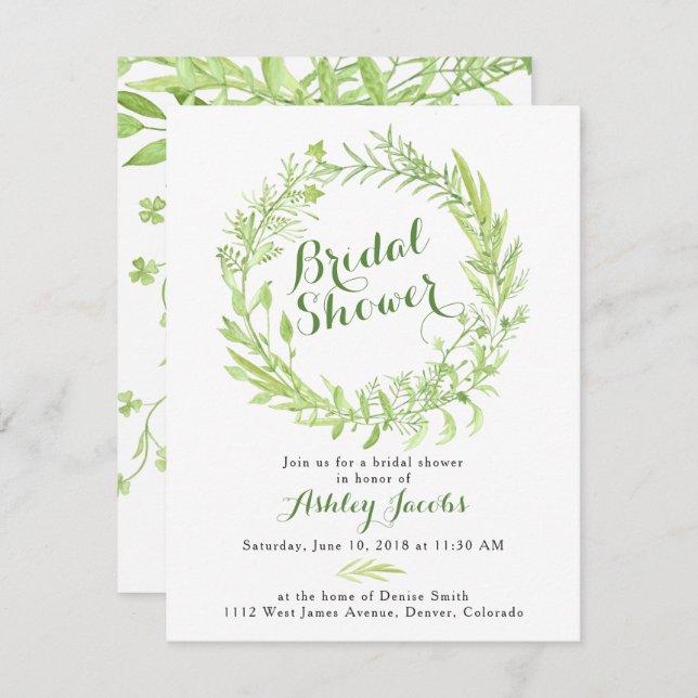 Greenery Watercolo Wreath Bridal Shower Invitation (Front/Back)