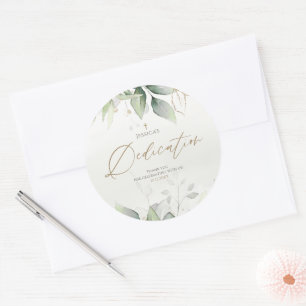 Greenery Watercolor Baby Dedication Classic Round Sticker
