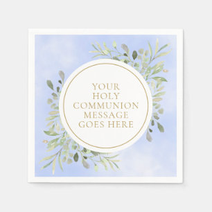 Greenery Watercolor Blue Holy Communion Napkin
