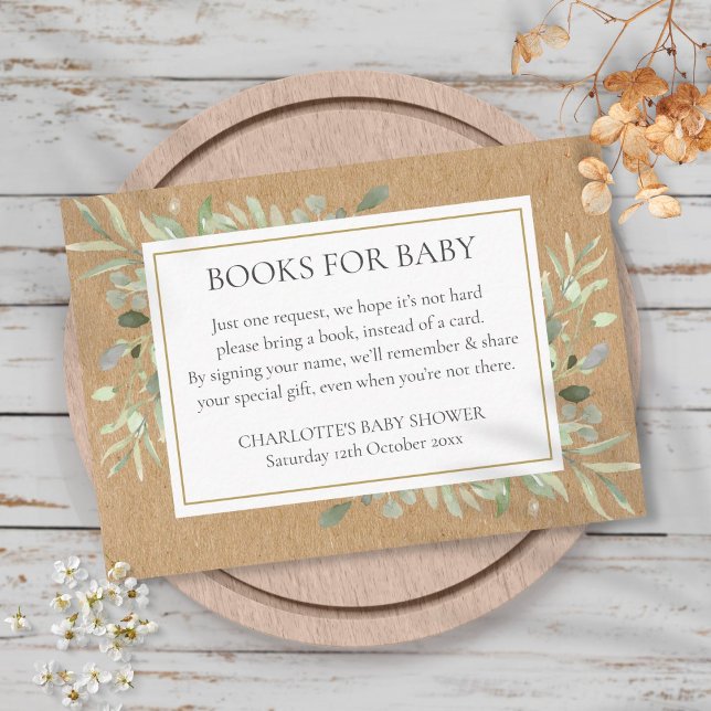 Greenery Watercolor Book Request Baby Shower Enclosure Card (Creator Uploaded)