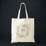 Greenery Watercolor Botanical Bridesmaid Wedding Tote Bag<br><div class="desc">Featuring delicate eucalyptus greenery leaves,  monogram initial,  name,  and title. Perfect for bridesmaids,  maids of honour,  mother of the bride,  and any other important member of your wedding party. Designed by Thisisnotme©</div>