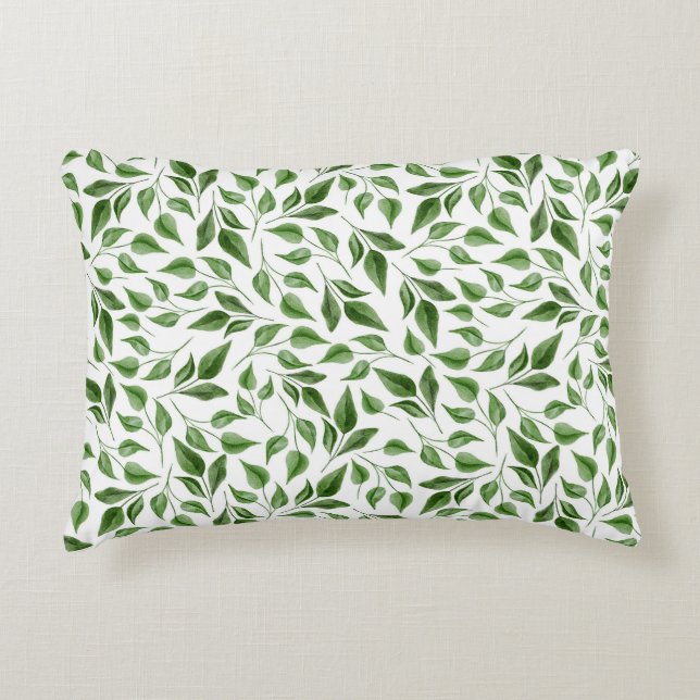 Greenery Watercolor Botanical Leaves Pattern  Accent Pillow (Front)