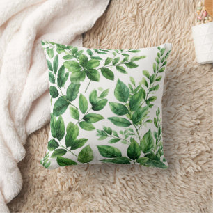 Greenery Watercolor Botanical Leaves Throw Pillow