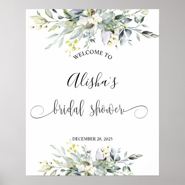  Greenery Watercolor Bridal Shower Welcome sign (Front)