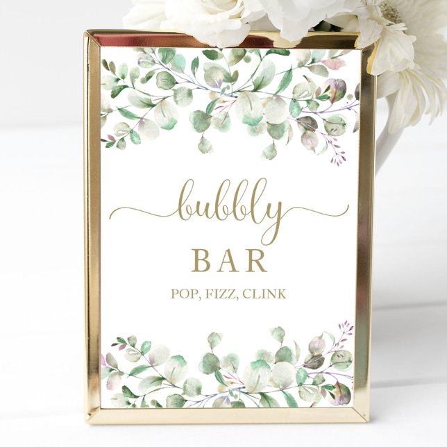 Greenery Watercolor Bubbly Bar Pop Fizz Clink Sign (Creator Uploaded)