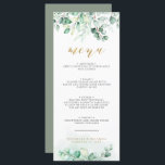 Greenery Watercolor Eucalyptus Gold Wedding Dinner Menu<br><div class="desc">Greenery Watercolor Eucalyptus Gold Wedding Dinner Menu. Monogram at the back.</div>