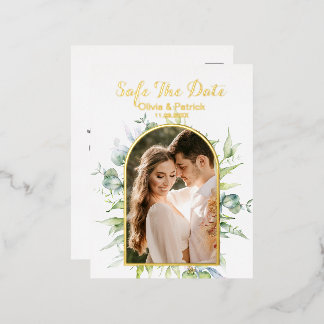 Greenery watercolor eucalyptus with photo foil f invitation postcard