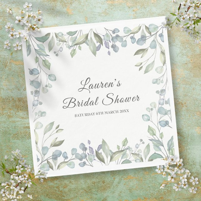 Greenery Watercolor Floral Bridal Shower Napkin (Greenery Watercolor Floral Bridal Shower Napkins)