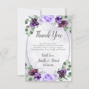 Greenery Watercolor Floral Purple Elegant Wedding Thank You Card
